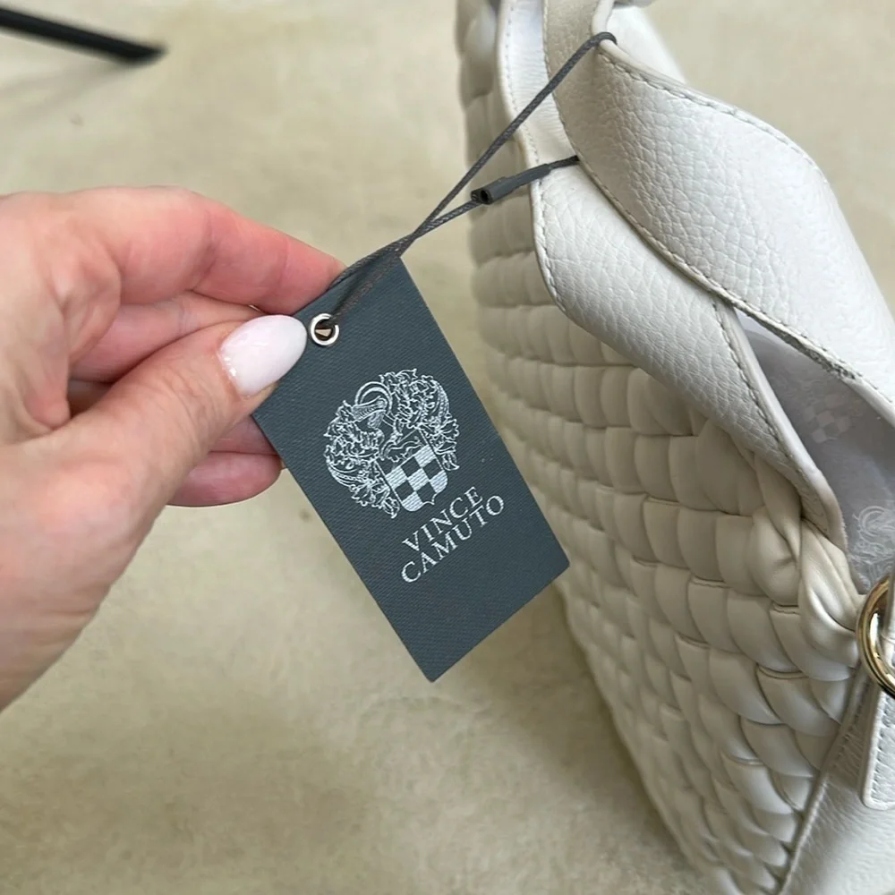 Vince Camuto Miki Puffy Weave Leather Tote Bag in White Swan NWT